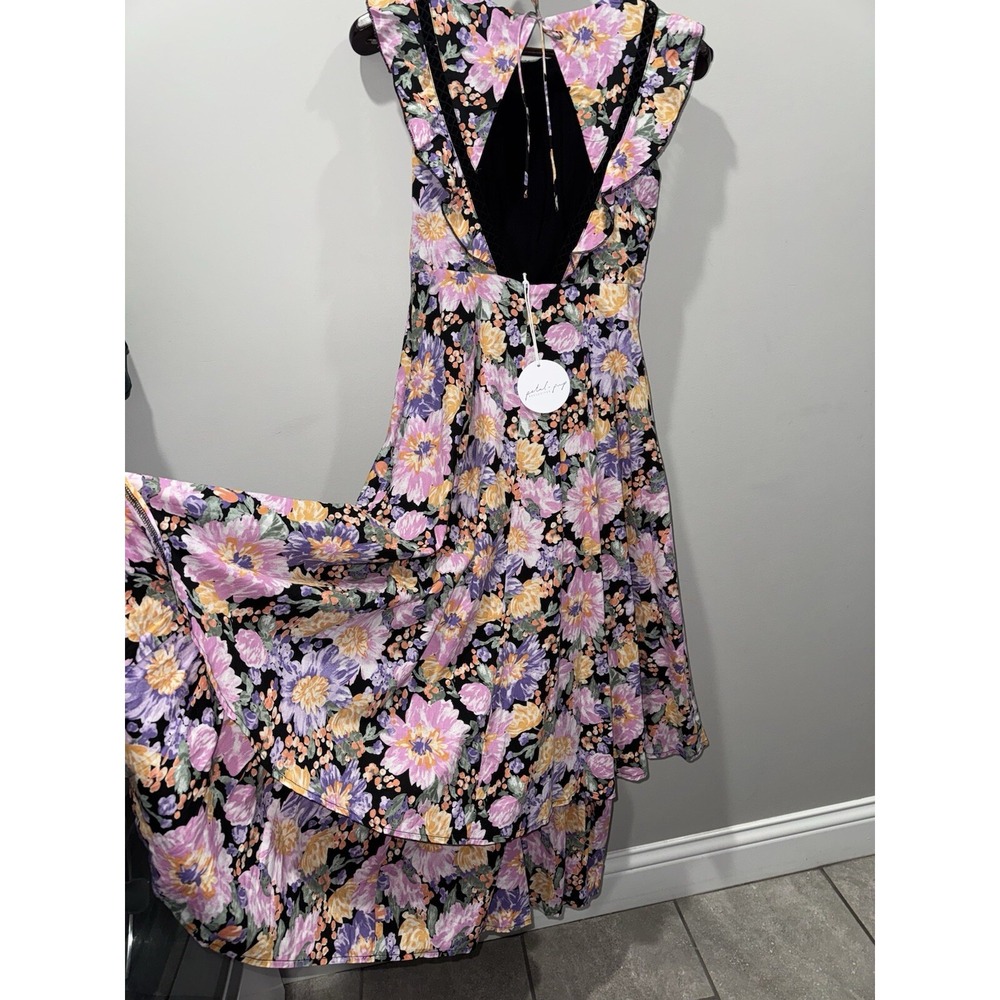 PETAL & PUP NwT Women's Delvita Dress Sz 4 Layered Maxi Lattice Lace Trim - Picture 5 of 13